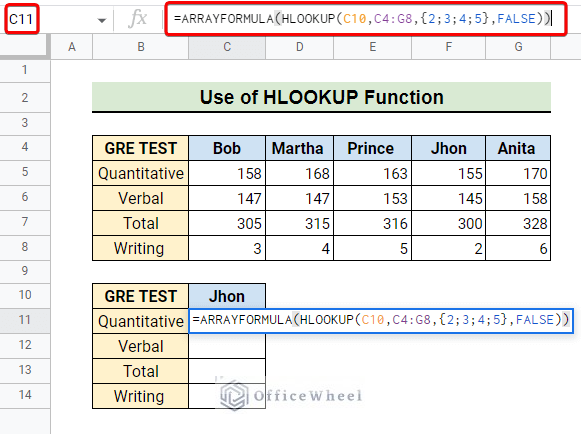 Using HLOOKUP Function to return column